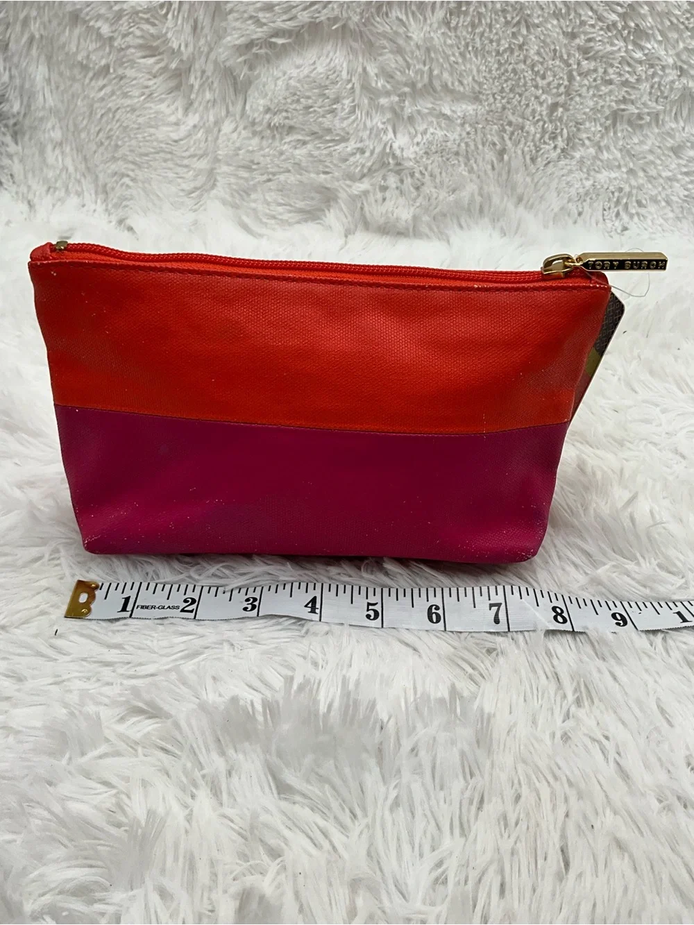 Tory Burch Orange and Red Colorblock Cosmetic Case NWT w/ Storage Wear
